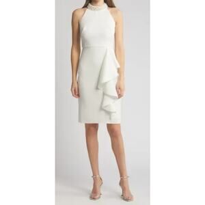 Eliza J. Pearly Beaded Mock Halter Sleeveless Sheath Dress Size 8 A1.8